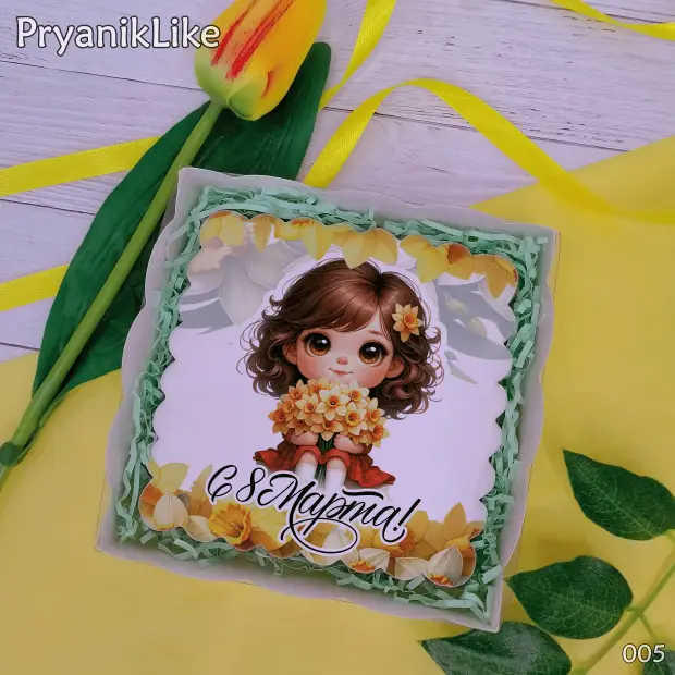 Пряник квадратный (девочки и цветы) (10-10 см.)